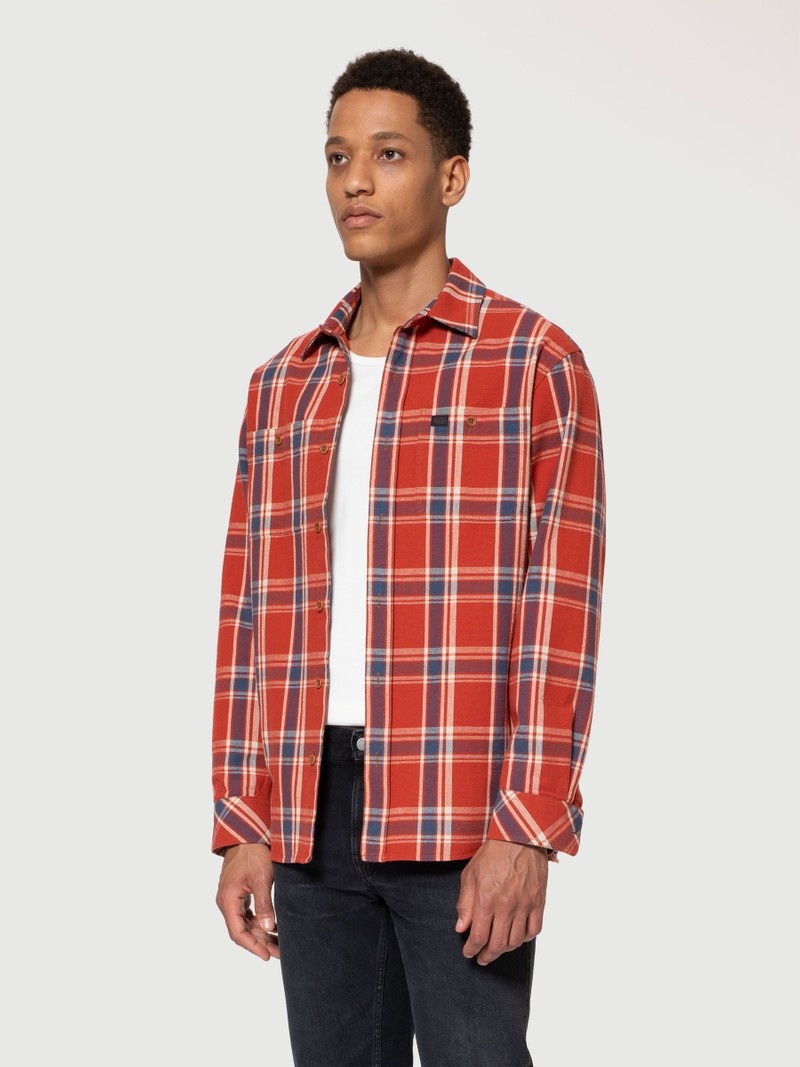 Red Nudie Jeans Filip Basket Plaid Men's Shirts | 90215KOMR