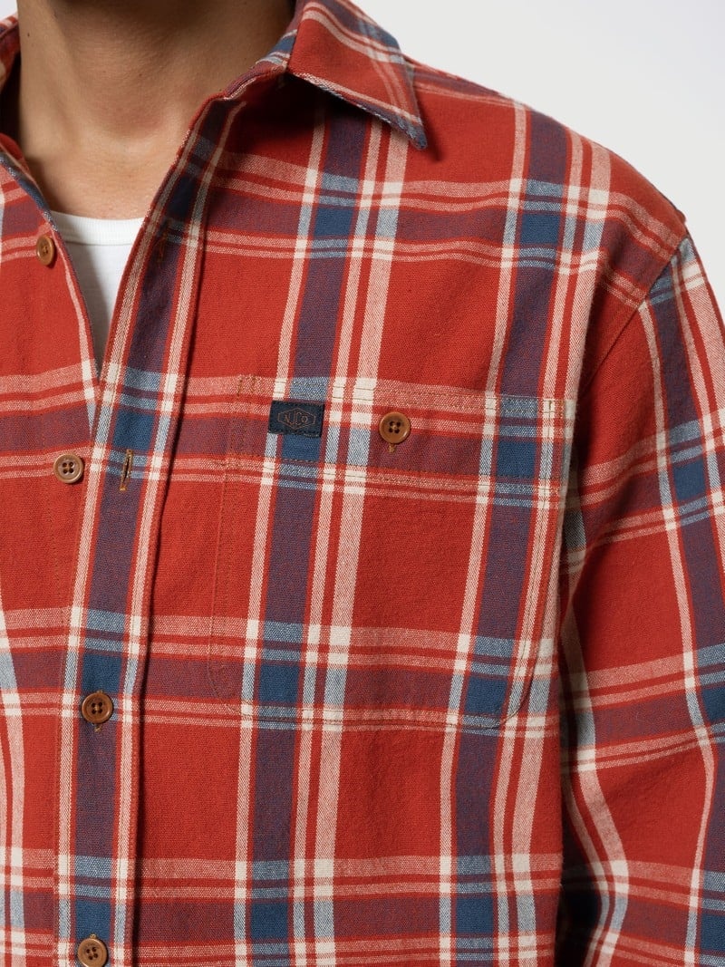 Red Nudie Jeans Filip Basket Plaid Men's Shirts | 90215KOMR