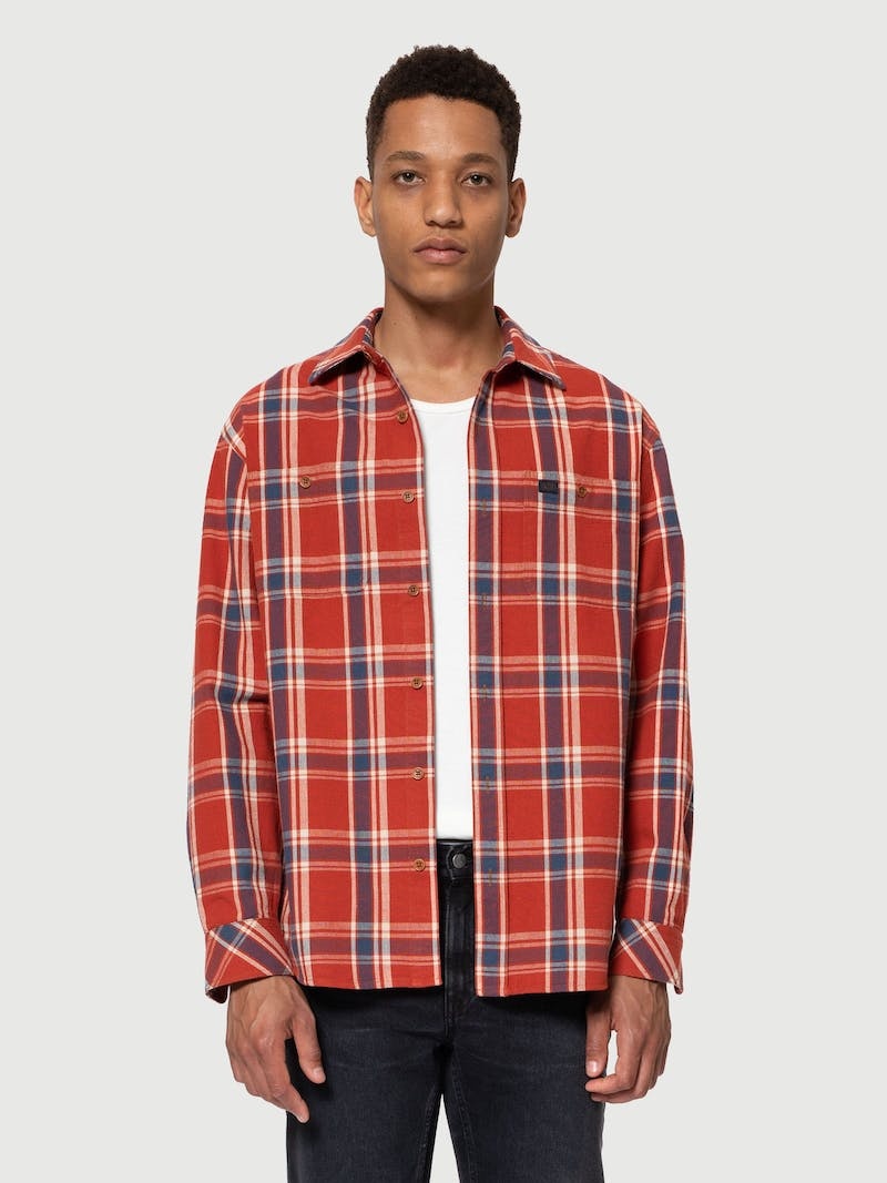 Red Nudie Jeans Filip Basket Plaid Men\'s Shirts | 90215KOMR