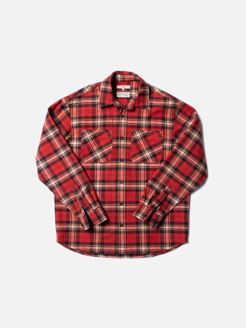 Red Nudie Jeans Filip Flannel Men's Shirts | 37568IBJL