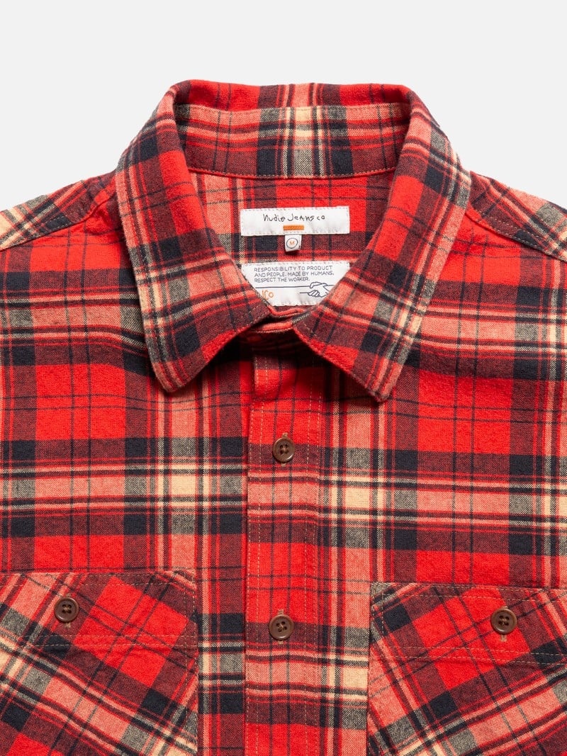 Red Nudie Jeans Filip Flannel Men's Shirts | 37568IBJL