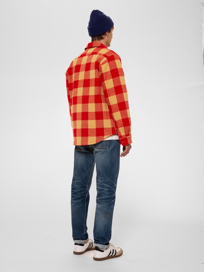 Red Nudie Jeans Glenn Padded Check Men's Shirts | 93467WSYZ