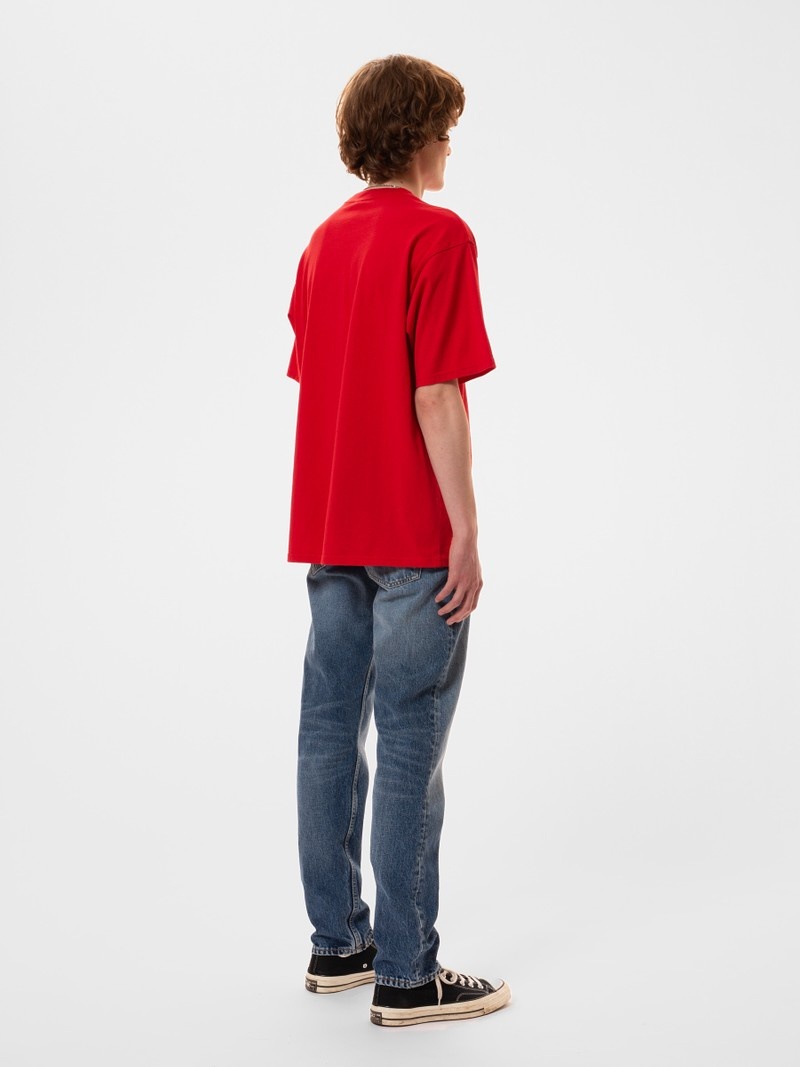 Red Nudie Jeans Koffe Future Alert Men's T-Shirt | 20648YCPA