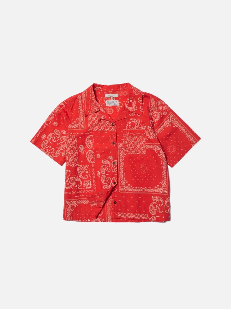 Red Nudie Jeans Moa Bandana Women's Shirts | 04365CLOU