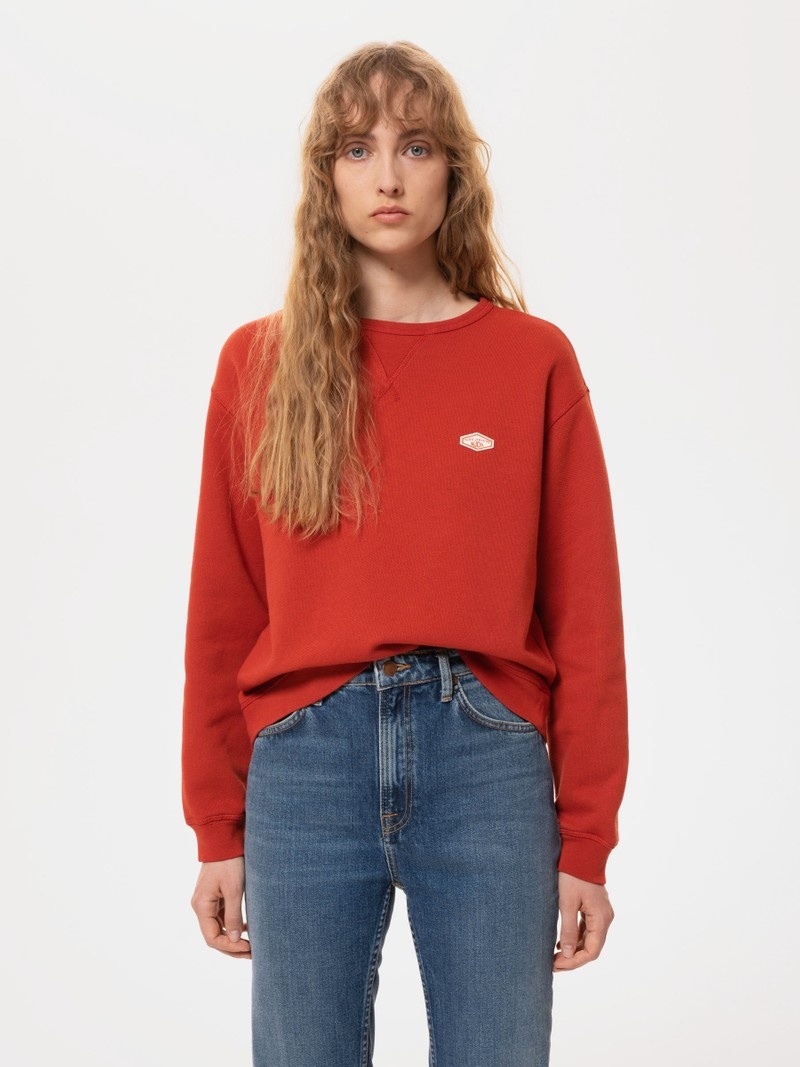 Red Nudie Jeans Oda Badge Rosso Women's Knitwear | 76234ULXN