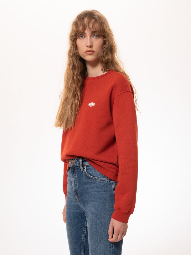 Red Nudie Jeans Oda Badge Rosso Women's Knitwear | 76234ULXN