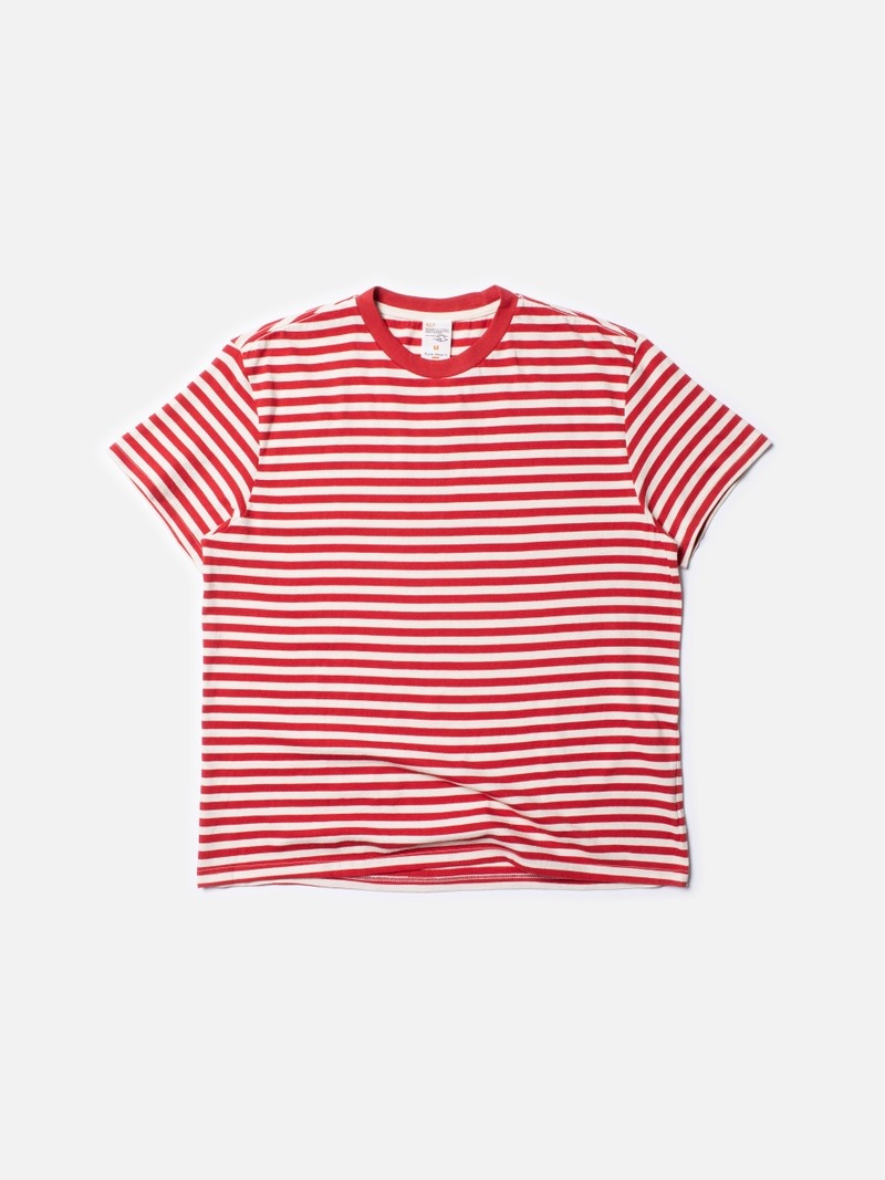 Red Stripes Nudie Jeans Leffe Breton Men's T-Shirt | 17380VKAR