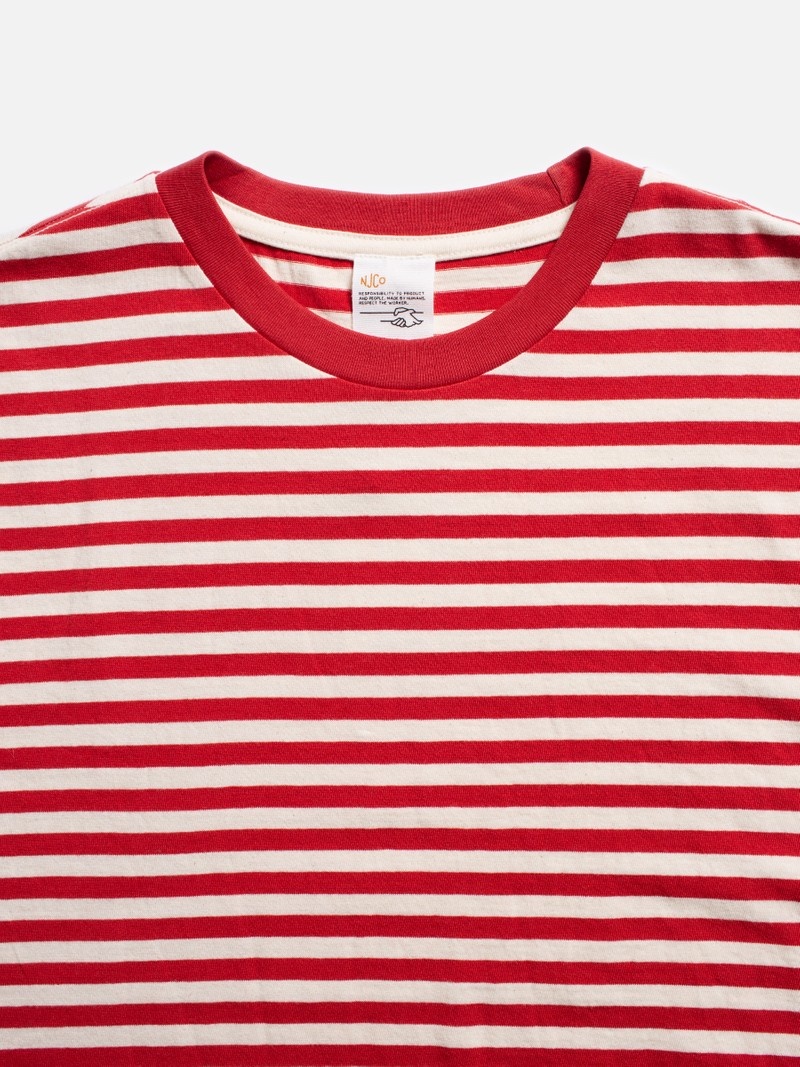 Red Stripes Nudie Jeans Leffe Breton Men's T-Shirt | 17380VKAR