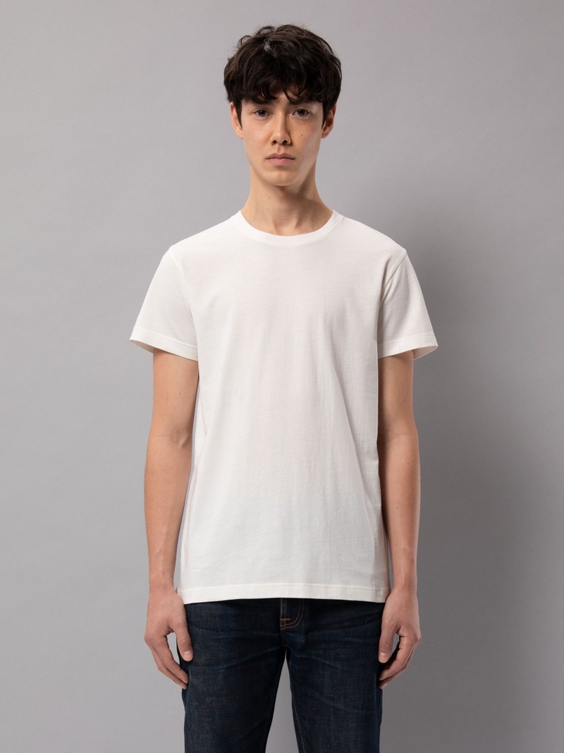 White Nudie Jeans Crew Neck Men's T-Shirt | 71836VUYM