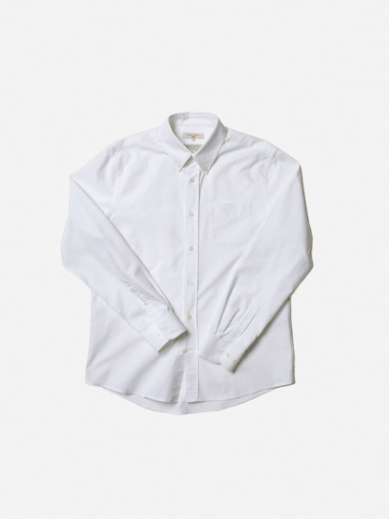 White Nudie Jeans John Button Down Oxford Men's Shirts | 69230KZBS