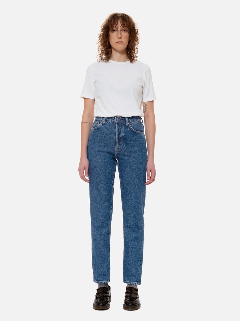 White Nudie Jeans Joni Solid Women's T-Shirt | 48527PJHM