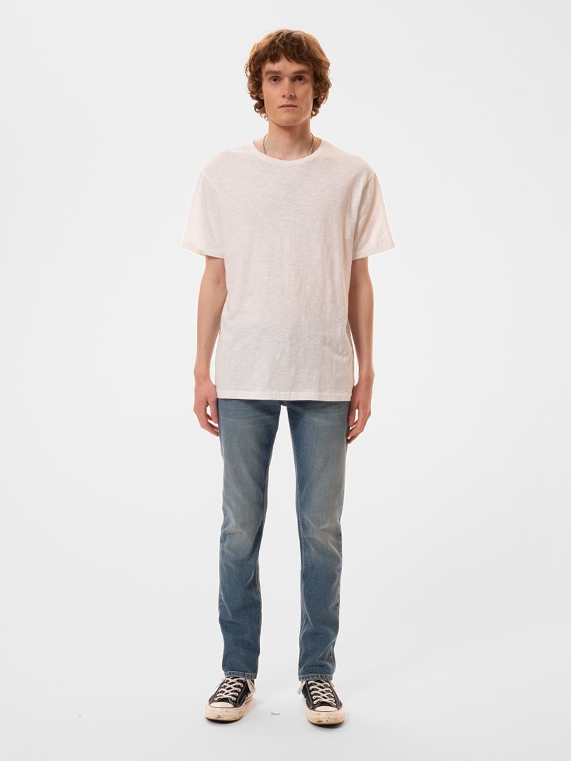 White Nudie Jeans Roffe Slub Men's T-Shirt | 32476CKAV