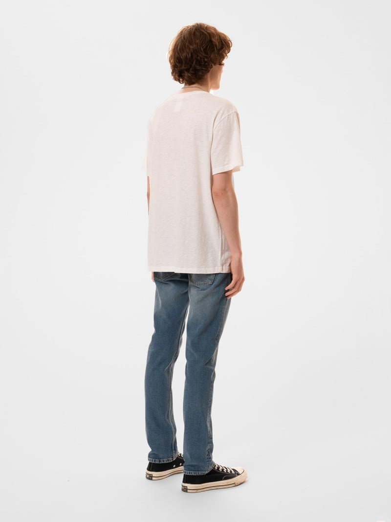 White Nudie Jeans Roffe Slub Men's T-Shirt | 32476CKAV