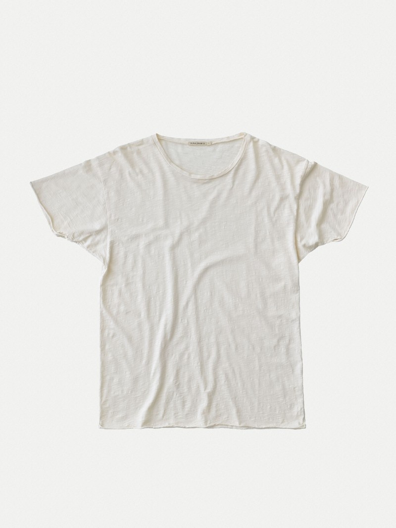 White Nudie Jeans Roger Slub Men's T-Shirt | 49620PXGY