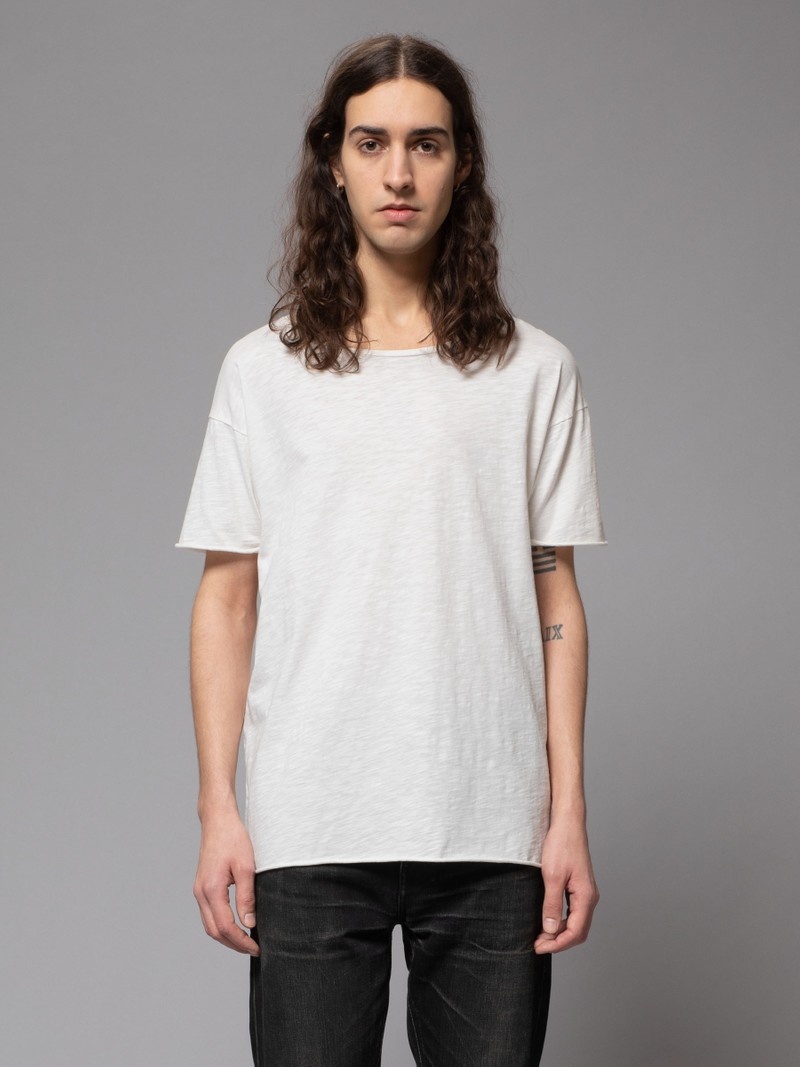 White Nudie Jeans Roger Slub Men's T-Shirt | 49620PXGY